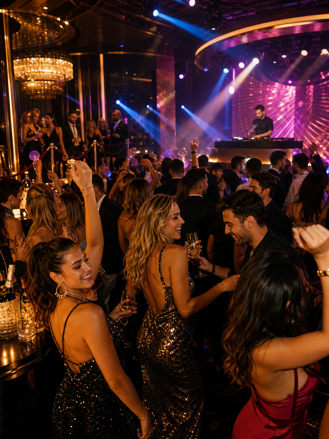 Fiesta VIP glamurosa en club nocturno con champán